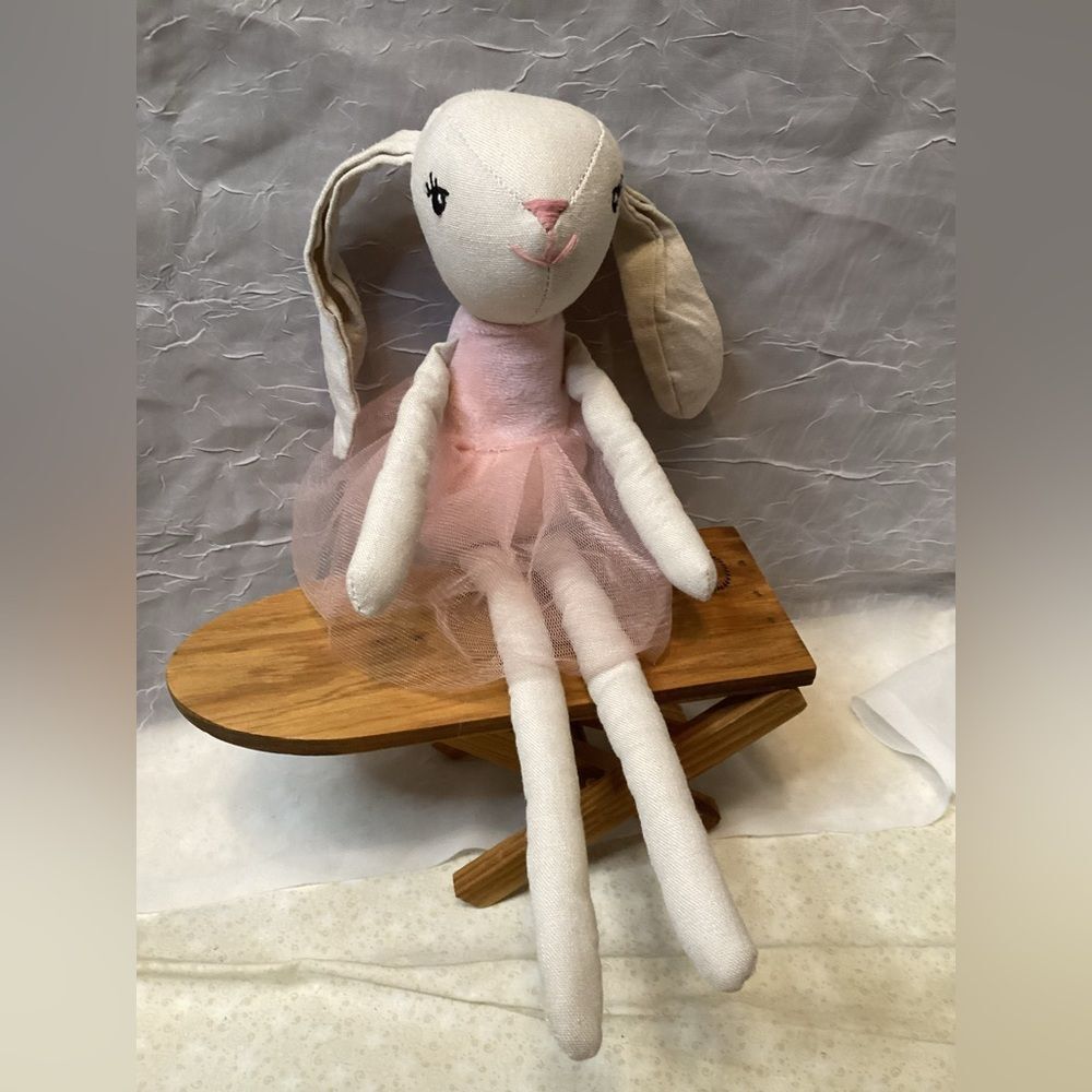 Pier 1 Ballerina Pink & White Bunny Rabbit Plush Stuffed Toy Easter Spring
